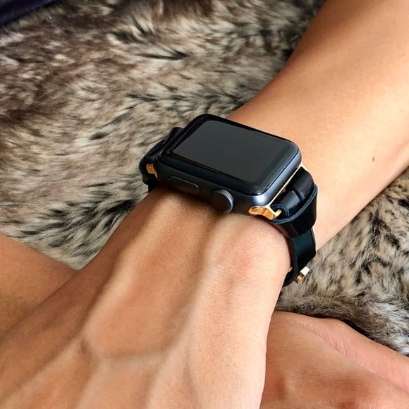 Gold Apple Watch Black Italian Leather Bracelet main image 4